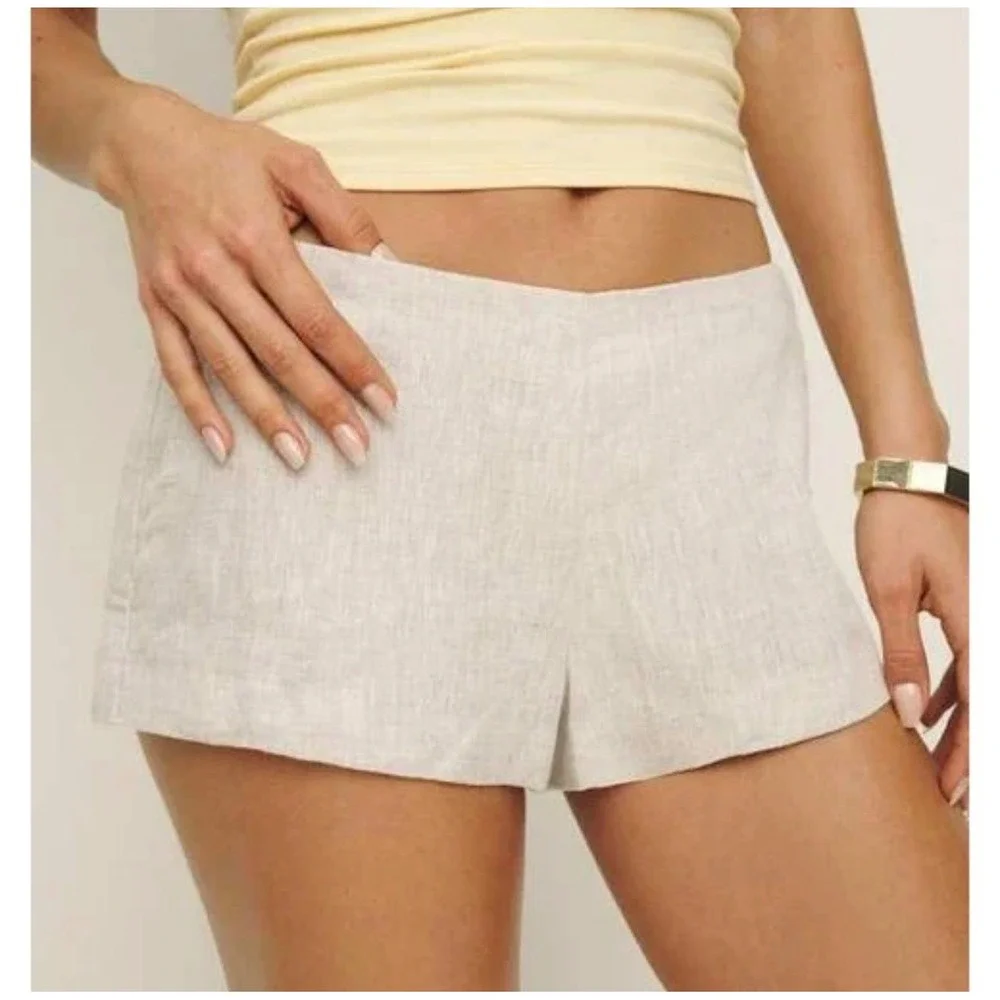 Reformation 100% Linen Old Money Natural Ecru Shorts Retro Boho Preppy 0